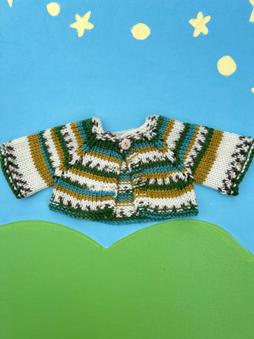 Classic/Sitting Friend Knit Sweater - Green & Cream