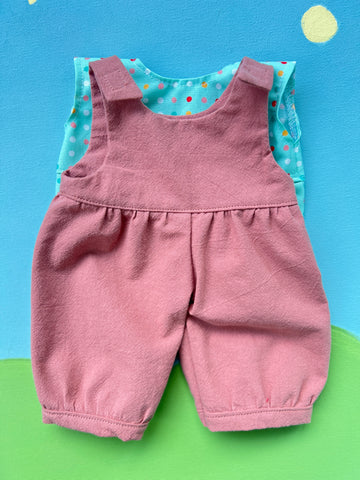 Classic/Sitting Friend Overalls & T Set - Brown & Polka Dots