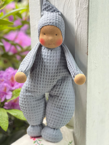 Little Snuggle Doll - Blue Cotton Waffle (Mocha)