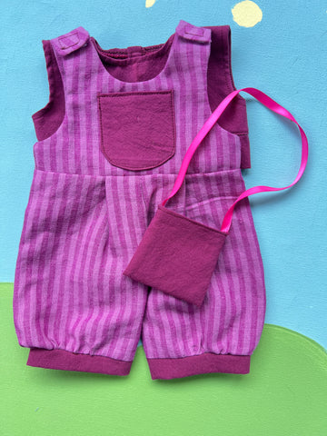 Classic/Sitting Friend Overalls & T Set - Burgundy Stripes