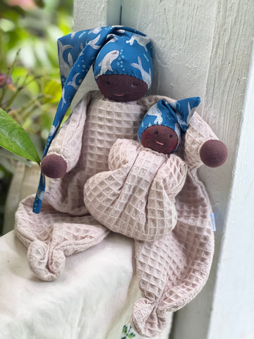 First Lovie & Pocket Doll Set -  Grey Waffle/ Seals