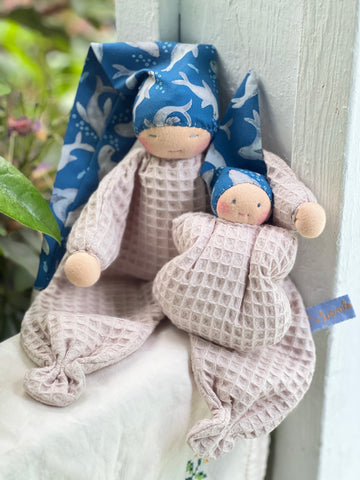 First Lovie & Pocket Doll Set - Grey Waffle/ Seals