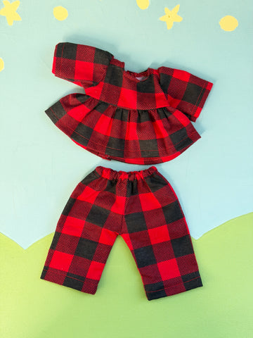 Little Friend Ruffle Front Pj's Buffalo Plaid