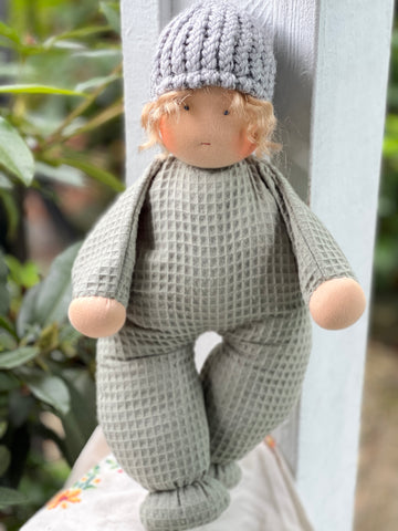 Snuggle Doll Capped - Sage Green Waffle