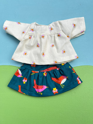 Little Friend Skirt and Shirt  - Orange Birds