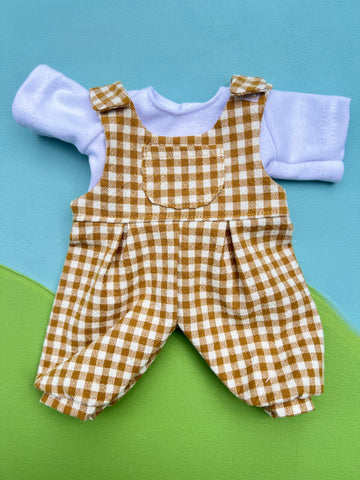 Cuddle Doll Overalls & T Set - Gold Gingham