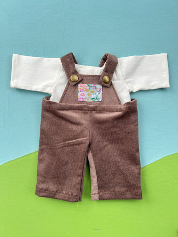 Cuddle Doll Overalls & T Set - Brown Floral