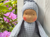 Little Snuggle Doll - Blue Cotton Waffle (Mocha)