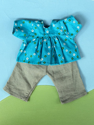 Little Friend Market Day Set - Blue Floral w Linen Pant