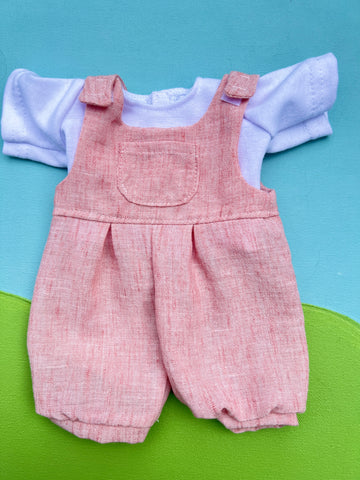 Cuddle Doll Overalls & T Set - Pink Linen