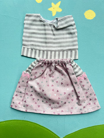 Little Friend Skirt & Top -  Hearts and Stripes