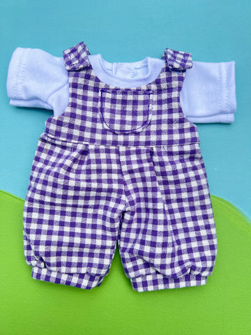 Cuddle Doll Overalls & T Set - Purple Gingham