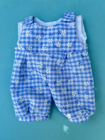 Picco Overalls & Tee Outfit - Blue Plaid Daisies