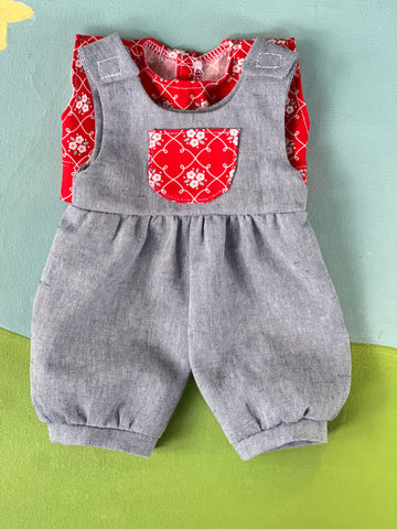 LIttle Forever Friend Overalls & T Set - Red Floral