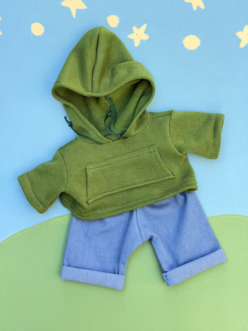Classic/Sitting Friend Green Hoodie and Jean Set