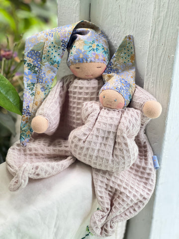 First Lovie & Pocket Doll Set - Grey Waffle/ Floral