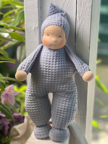 Little Snuggle Doll - Blue Cotton Waffle