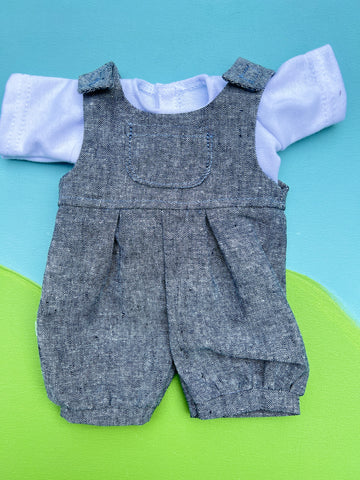 Cuddle Doll Overalls & T Set - Blue Linen