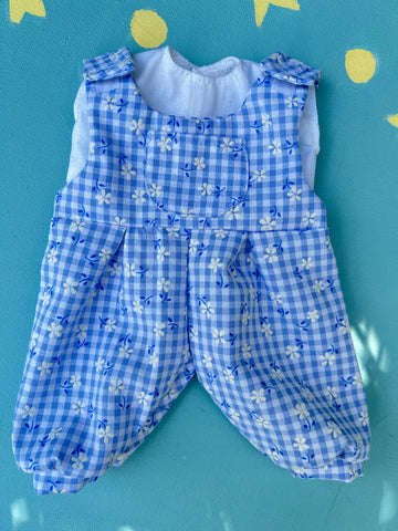 LIttle Forever Friend/ Cuddle Doll Overalls & T Set - Plaid Daisies