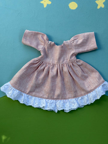 Little Friend Dress - Pink Linen w Eyelet