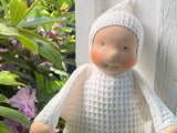 Little Snuggle Doll -  White Cotton Waffle (Blue Eyes)