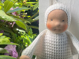 Little Snuggle Doll - White Cotton Waffle  ( Blue Eyes)