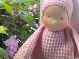 Little Snuggle Doll - Pink Cotton Waffle  (Blue Eyes)