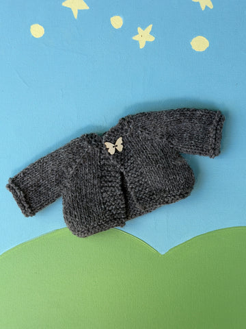 Classic/Sitting Friend Knit Sweater - Grey with butterfly button