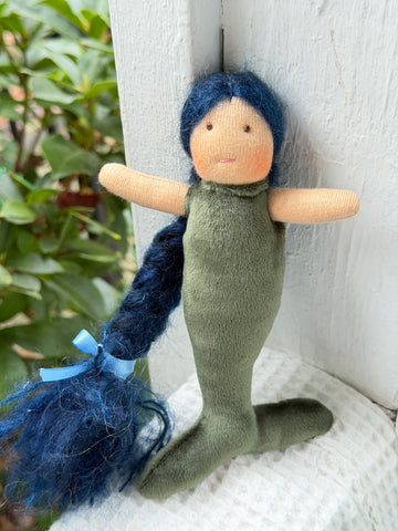 Mini Mermaid - Green Tail, Blue Hair (Sunkissed)
