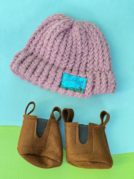 Classic/Sitting Friend Knit Hat & Boots - Rose Pink
